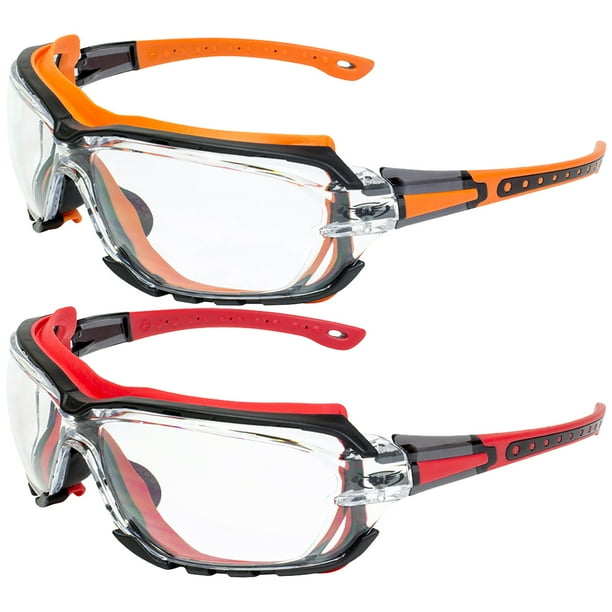 2 Pairs of Global Vision Octane Padded Safety Glasses Orange and Red Gaskets Clear Lens 2 Pairs of Global Vision Octane Padded Safety Glasses Orange and Red Gaskets Clear Lens